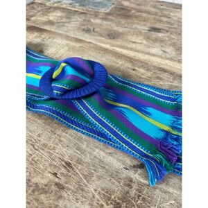 Vintage Liz Claiborne Woven Big Buckle Belt Boho Frayed Belt